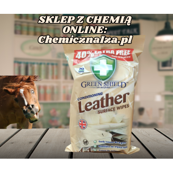 Angielskie chusteczki do pielęgnacji skóry Green Shield Conditioning Leather Surface Wipes - 70 sztuk w opakowaniu za 8,00 zeta.